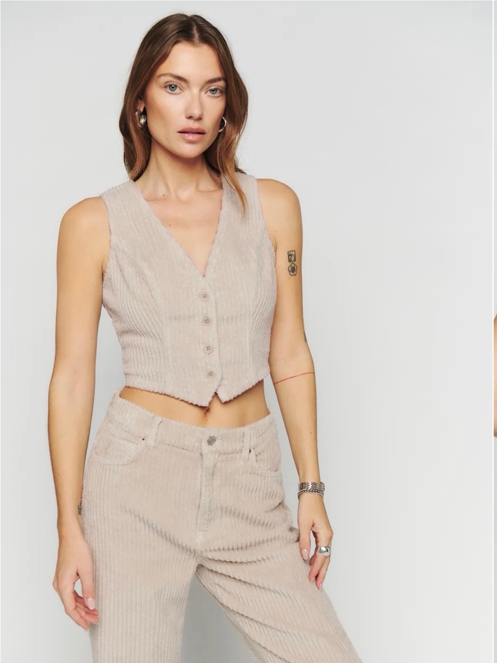 Reformation Devin Corduroy Vest Cement Beige NWT Size 0